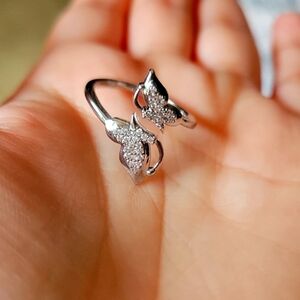 White Gold Plated Butterfly Adjustable Ring